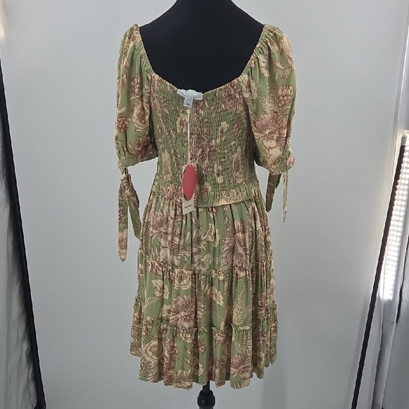 Aguabendita Green and Brown Floral Midi Dress With Pockets NWT - Picture 9 of 16